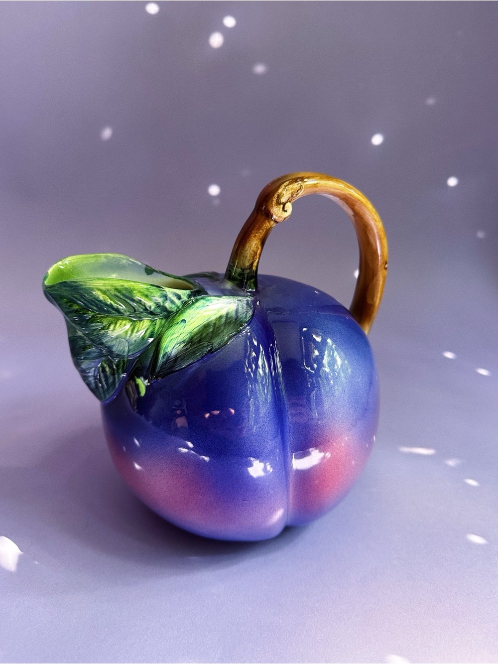 Ancora Purple Blue Plum Pottery Pitcher With Handle Made in Italy Ceramic